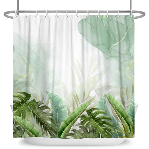 Green Plant Leaf Vines Flowers Shower Curtain Print Modern Nordic Minimalist Polyster Home Decor Bathroom Curtain with Hooks