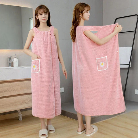 Bath Towel Household Women Wearable Wrap Adults Absorb Water Polyester Dry Hair Skirt Long Style Bathroom Washable Bathrobe