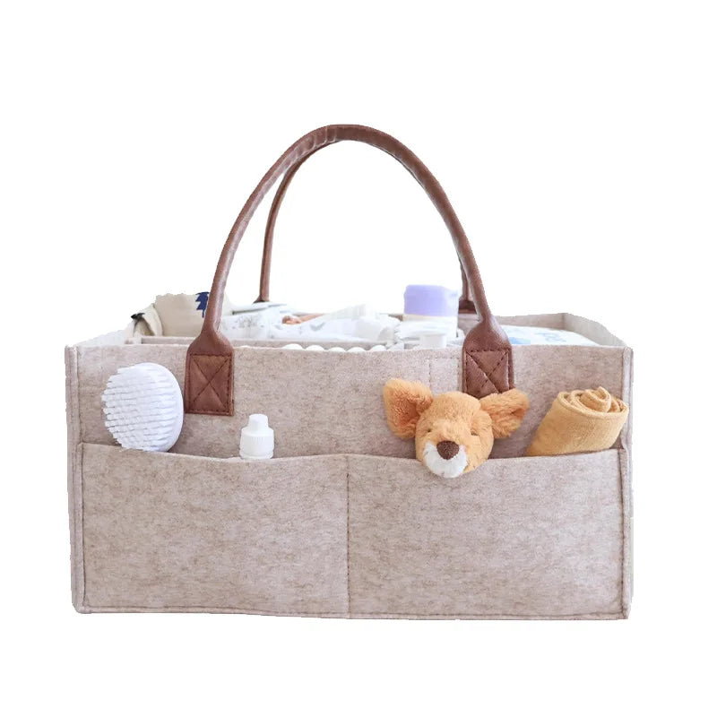 Baby Felt Storage Nursery Organizer Basket Infant Diaper Bag with Handle Caddy Changing Nappy Kids Storage Carrier Large Pocket