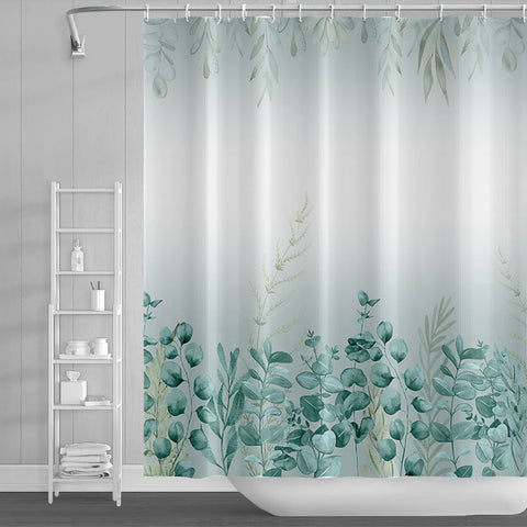 Green Plant Leaf Vines Flowers Shower Curtain Print Modern Nordic Minimalist Polyster Home Decor Bathroom Curtain with Hooks