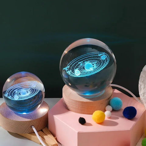 Crystal Ball LED Night Light Colorful Saturn Solar System 3D Moon Table Lamp USB Bedroom Atmosphere Lamp for Birthday Kid Gift