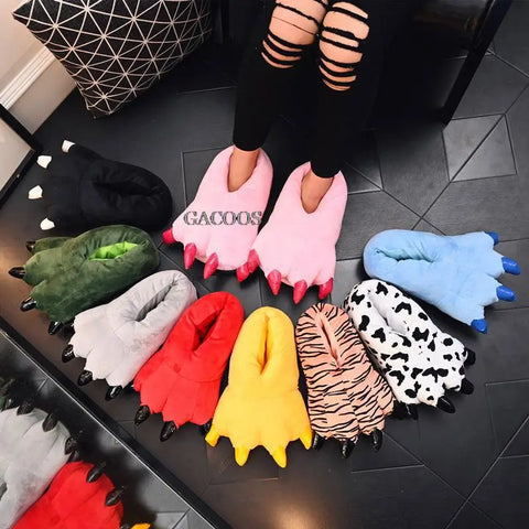 Autumn Winter Children Home Shoes Dinosaur Paw Shoes Cartoon Animal Cotton Baby Boy Girl Stitch Slippers Anime Pajamas Shoes