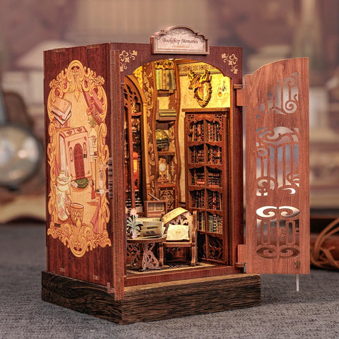 CUTEBEE DIY Book Nook Kit Miniature Wooden Dollhouse with Light Bookshelf Insert Decoration Model for Gifts Bookshop Memories