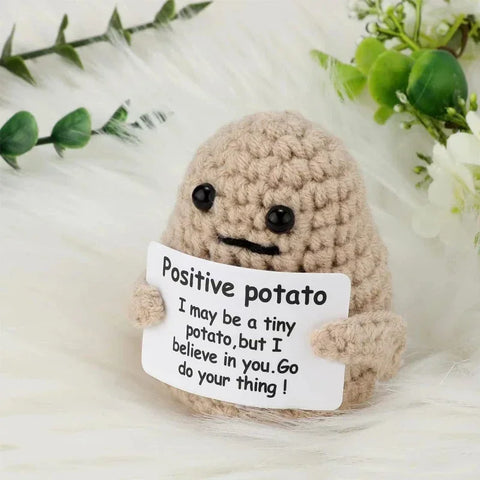 Positive Energy Potato Hug Pocket Mini Handmade Plush Wool Knitting Doll with Card Funny Birthday Gift Home Room Decoration