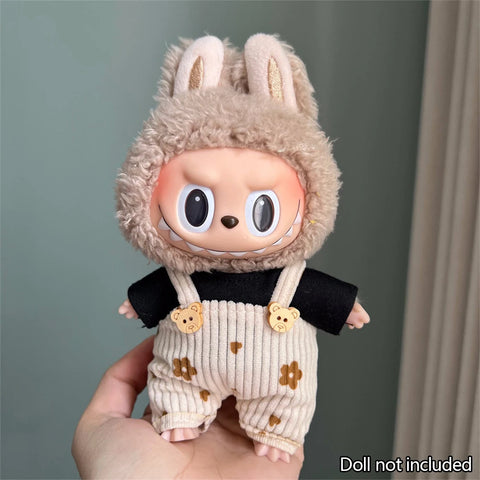 17cm Mini Plush Doll'S Clothes Outfit Accessories For Korea Kpop Labubu Idol Sitting Party V1 V2 Autumn onesie hat set Clothing