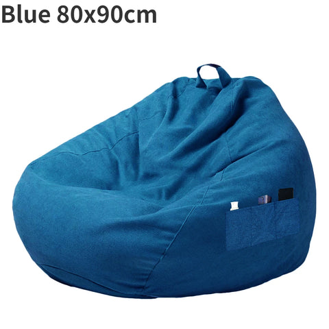 Lazy Sofa Cover With Three Side Pockets Chair Covers Without Filler Lazy Seat Bag Cover Pouf Couch Tatami Living Room Beanbags