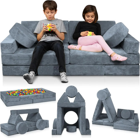 Child Sectional Sofa,Fortplay Bedroom and Playroom Furniture for Toddlers, Convertible Foam and Floor Cushion for Boys and Girls