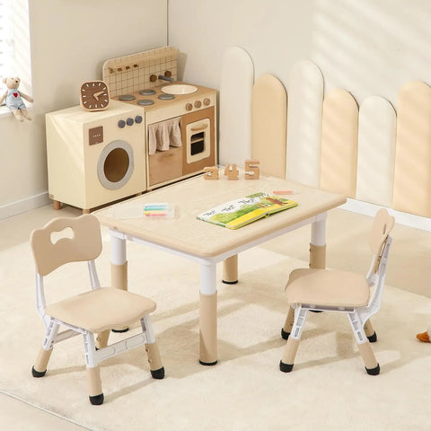 Kids Table and 2 Chairs Set, Height Adjustable Toddler Table and Chairs, Graffiti Desktop Kids Study Table with Anti-Slip Foot