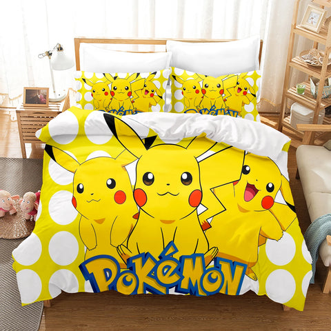 Pokémon Bedding Set  3D Children'S Bedding Set 3-Piece 1 Quilt Duvet Cover King Size Twin Covers Children Printed 100% Polyester