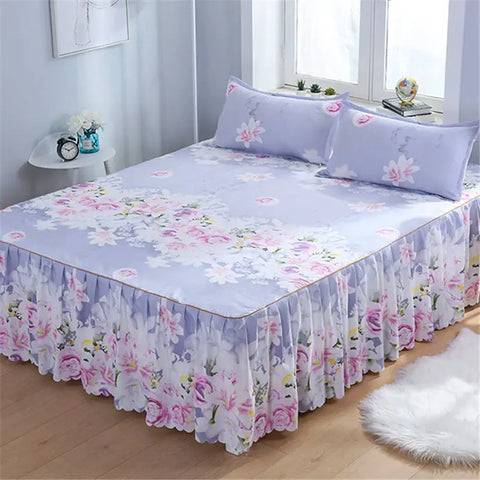 3pcs Bedding Bed Skirt With 2pcs Pillowcases Wedding Bedspread Bed Sheet Mattress Cover Full Twin Queen King Size Bedsheets