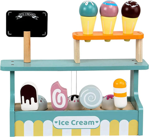 Wooden Ice Cream Counter Playset for Toddler Toys,  Montessori Pretend Play Food Toys Kitchen Accessories