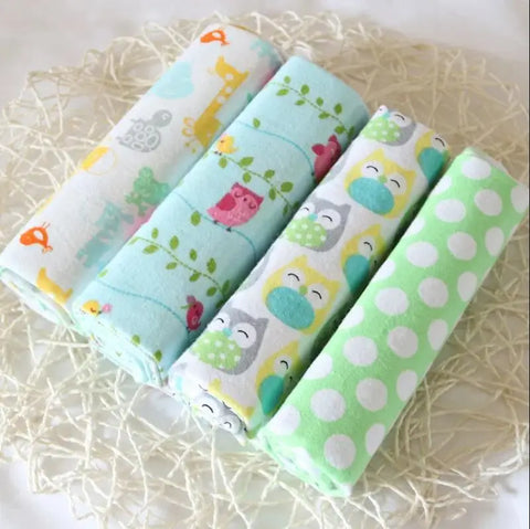 4Pcs/Pack New Color Cotton Flannel Diapers Baby Swaddles Wrap Receiving Bedsheet Print Blankets For Baby Girls Boys 76*76CM