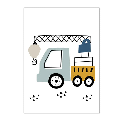 Cartoon Crane Excavator Tractor Truck Wall Art Canvas Painting Nursery Print Child Poster Nordic Wall Pictures Boys Room Decor