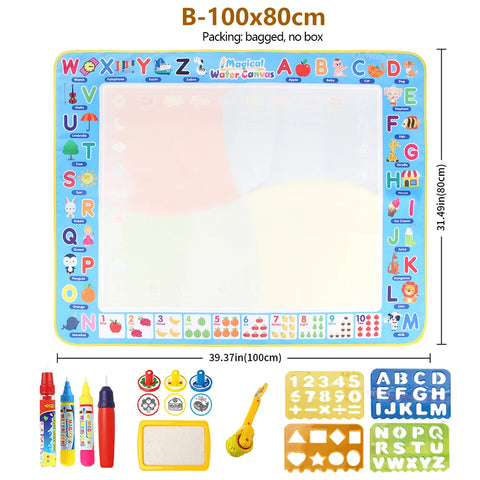 100x80CM Magic Water Drawing Mat with Reusable Magic Pens Doodle Montessori Painting Board Educational Toys Kids Gifts 39X31in