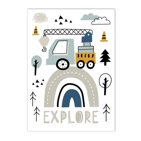 Cartoon Crane Excavator Tractor Truck Wall Art Canvas Painting Nursery Print Child Poster Nordic Wall Pictures Boys Room Decor