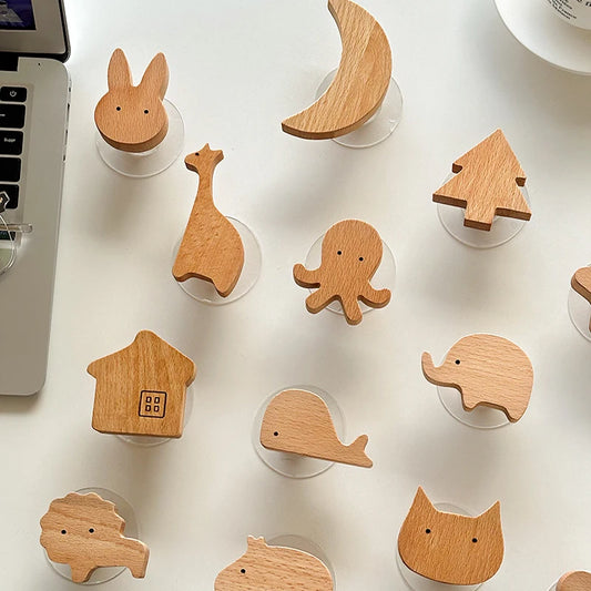 Wooden Drawer Hooks Room Decor Animal Hook Wall Keychain Coat Hook Home Wardrobe Cute Wood Hook Hanger Kitchen Accessories