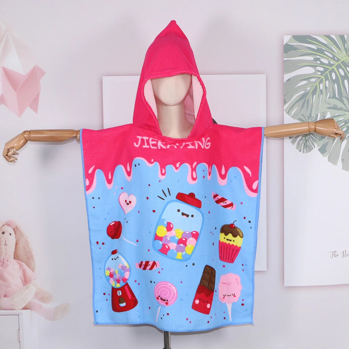 80-130cm Kids Hooded Bath Beach Poncho Towels Baby Quick Dry Bathrobe Child Cartoon Poncho Towels Microfiber Swim Cover-ups