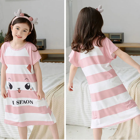 Cute Kids Pajamas Sleep Dresses for Children Girls Short Sleeve Cartoon Nightgowns Stylish and Friendly Sleepwear for Summer