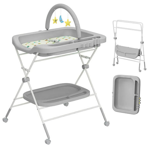 Baby Portable Diaper Changing Table, Folding Diaper Changing Station with Wheels, Adjustable Height Diaper Station with Nursery