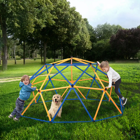 Outdoor Dome Climber, Monkey Bars Climbing Tower, Jungle Gym Playground for Kids Aged 3-10, Blue & Yellow