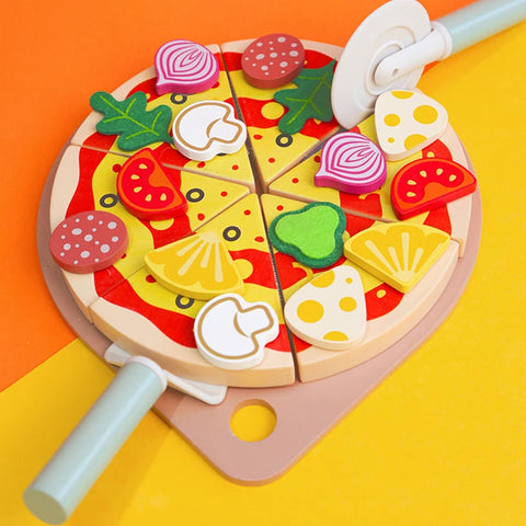 Kitchen Pretend Play Toys Wooden Simulation Food Accessories Pizza Salad Dessert Set Montessori Educational Toy for Toddler 3+