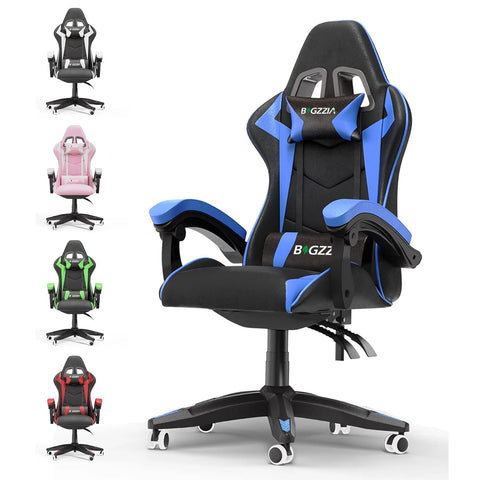 Ergonomic Gaming Chair Gamer Chairs with Lumbar Cushion + Headrest, Height-Adjustable Computer Office Chair for Girls, Boys