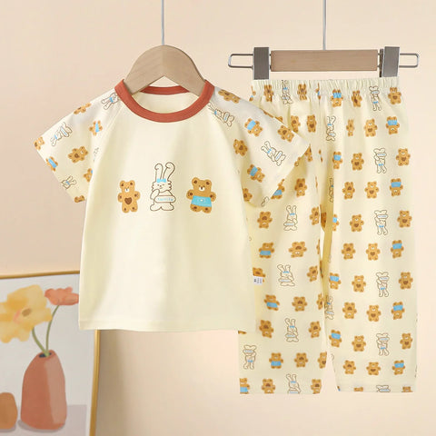 Kids Clothes Children's Set Short Sleeve Cotton Summer Baby Pajamas Set Children's Clothing Loungewear Outfit Cartoon Design