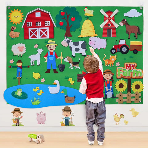 Felt Story Board Set Toy for kids Farm Animals Preschool Education Early Learning Interactive Play Mat Wall Hanging Gift for To