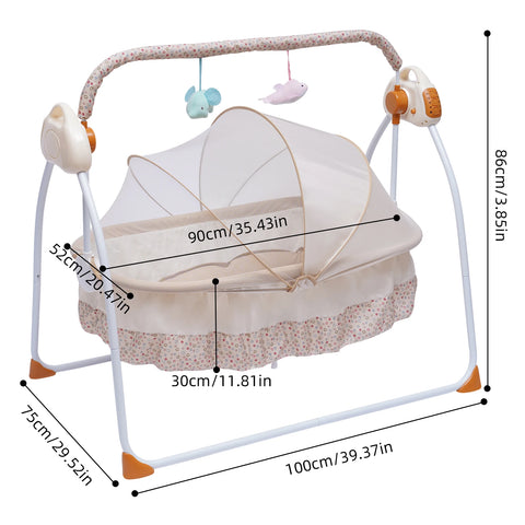 Electric Baby Cradle Swing, Foldable Bluetooth Baby Crib Cradle with Remote Control & Music, Auto-Swing Cradle Crib