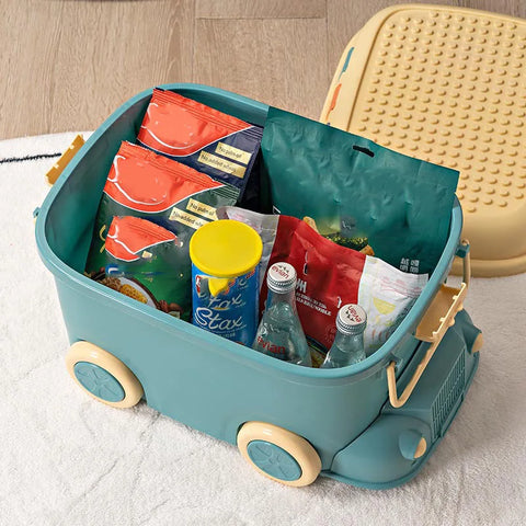 Building Block Storage Box Baby Clothes Sorting Box with Pulleys Cute Cartoon Snacks Container Toy Organizer Boite De Rangement