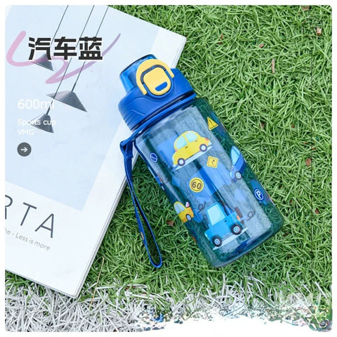 600ML Children's Water Bottle for Summer Student Drinking Bottle Plastic Sports Water Bottle Portable Anti-fall and Leak Proof