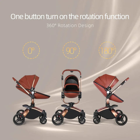 3-in-1 Luxury High-view Baby Stroller with Car Seat Foldable Newborn Baby Stroller PU Leather Two-way Baby Stroller