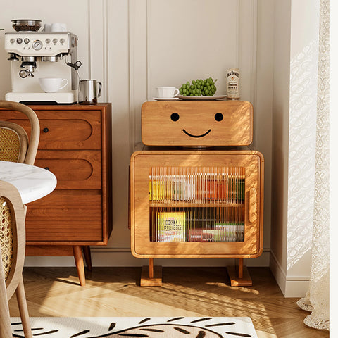 Solid wood bedside storage table bedroom living room creative side cabinet side robot with light children's bedside table