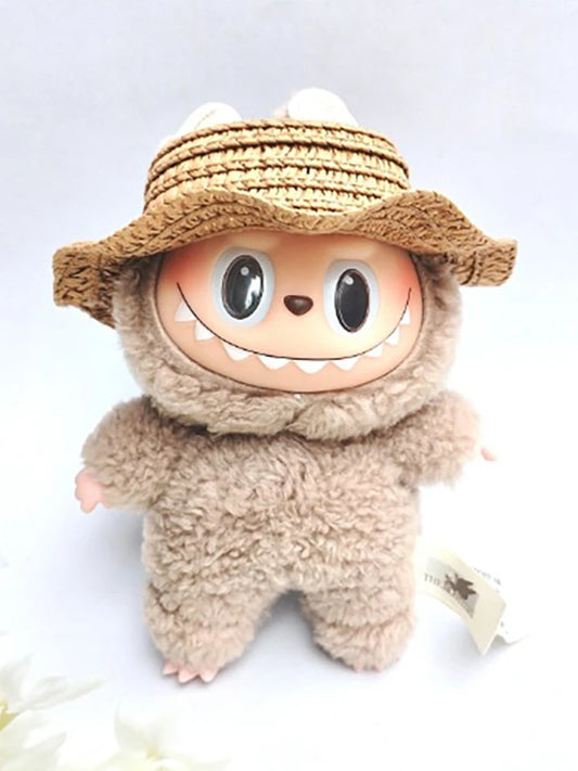 For Sitting Party Labubu Hat Open Top Straw Hat Woven Hat Labubu outfit Accessories