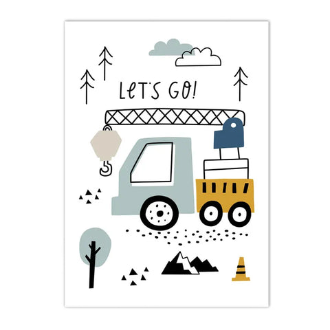 Cartoon Crane Excavator Tractor Truck Wall Art Canvas Painting Nursery Print Child Poster Nordic Wall Pictures Boys Room Decor