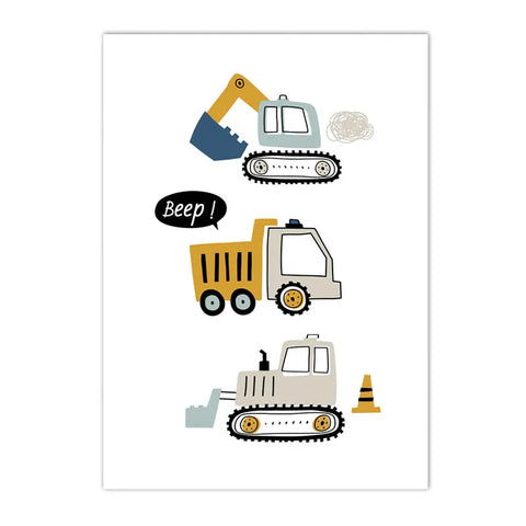 Cartoon Crane Excavator Tractor Truck Wall Art Canvas Painting Nursery Print Child Poster Nordic Wall Pictures Boys Room Decor
