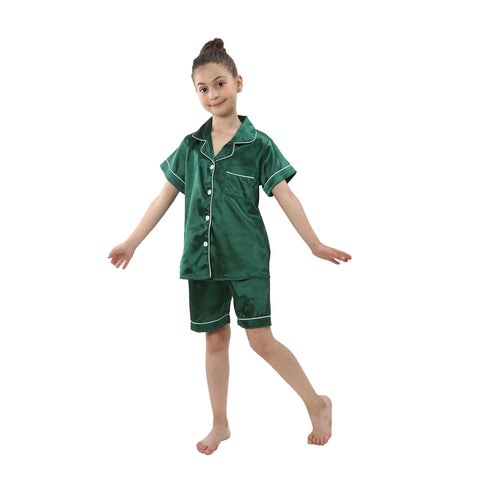Summer Short Sleeve Satin Pajamas Silk Fabric Girls Sleepwear Boys Nightwear Solid Children's Pajama Sets Pyjamas Boy Baby Wear