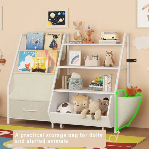 Kids Bookshelf Toy Storage and Organizer, Boys and Girls Muti-Functional Bookcase and Storage Display Shelf with Moveable