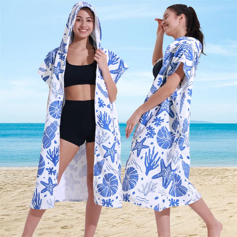 Hot Quick Dry Towel Diving Surf Changing Robe Poncho Towel with Hood Microfiber Absorbent Sweat-absorbent Swim Robe