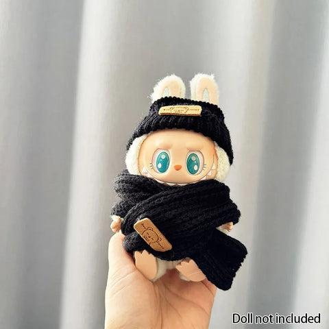 For 15-17 cm v1v2 Labubu Clothes outfit Labubu Sitting Party Bear Label Scarf Hat Bag Dolls Accessories Cute Decoration