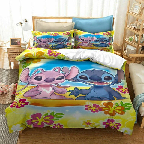 2/3 Pcs Lilo and Stitch Duvet Cover Bedding Set Gift Boy Girl Adult Single Double Queen Size One Quilt Cover Two Pillowcases