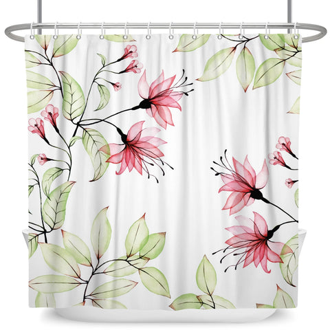 Green Plant Leaf Vines Flowers Shower Curtain Print Modern Nordic Minimalist Polyster Home Decor Bathroom Curtain with Hooks