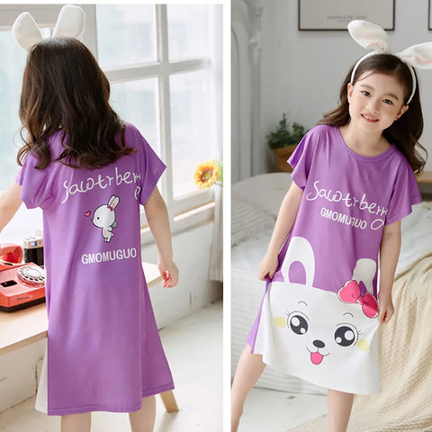 Cute Kids Pajamas Sleep Dresses for Children Girls Short Sleeve Cartoon Nightgowns Stylish and Friendly Sleepwear for Summer