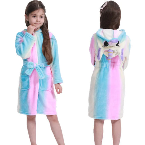 Boys Girls Hooded Bathrobe Toddler Unicorn Anime Cartoon Towel Beach Children's Sleepwear Baby Kids Bath Robes Pyjamas Nightgown