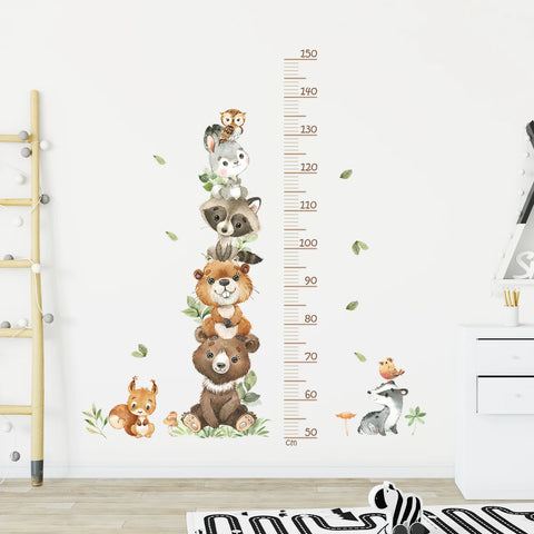 3PC Cartoon Animal Height Ruler Wall Stickers for Waterproof Removable PVC Kids Room Kindergarten Home Decoration