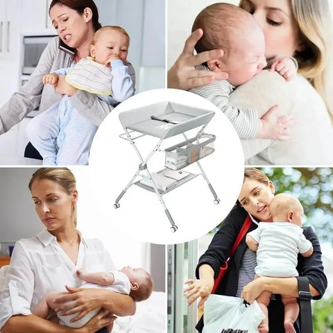 Portable Baby Changing Table for Nursery Height Adjustable Foldable Diaper Table with Swivel Wheels Drying Rack Large Storage