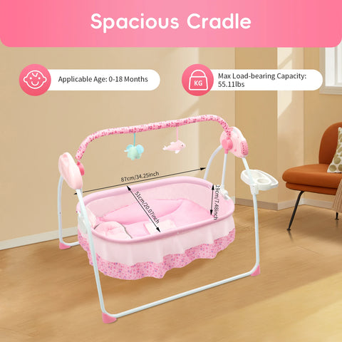 Electric Baby Cradle Swing, Foldable Bluetooth Baby Crib Cradle with Remote Control & Music, Auto-Swing Cradle Crib