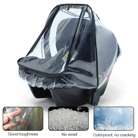 Baby Safety Seat Rain Cover Transparent EVA Baby Stroller Carriage Rain Cover Dust Cover Double Zipper Baby Stroller Accessories