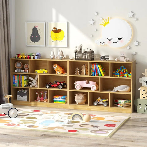 Kids Toy Organizers and Storage, Wooden Tier Bookshelf with Compartment Cubes to Organize Books, Toys, Home Furniture