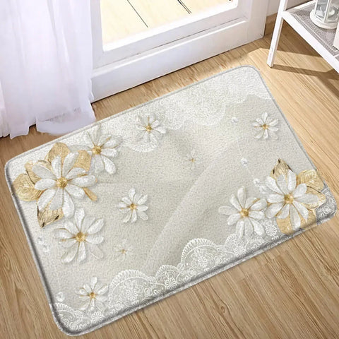 Elegant Bouquet of Fantastic White Flowers 3D Style Shower Curtain Bathroom Curtain with Bath Rug Carpet Set Floral Home Decor